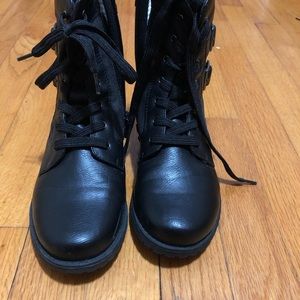 Rachel’s shoes brand. Black combat boots.